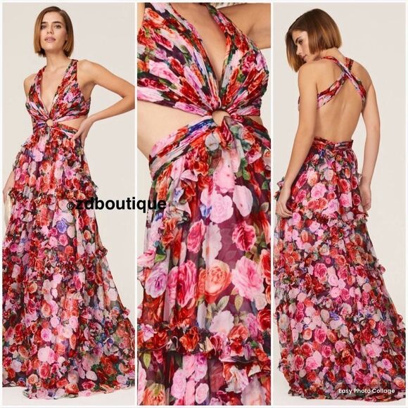 Mac Duggal 68076 Ruffle Floral Cut Out Dress - Picture 1 of 15